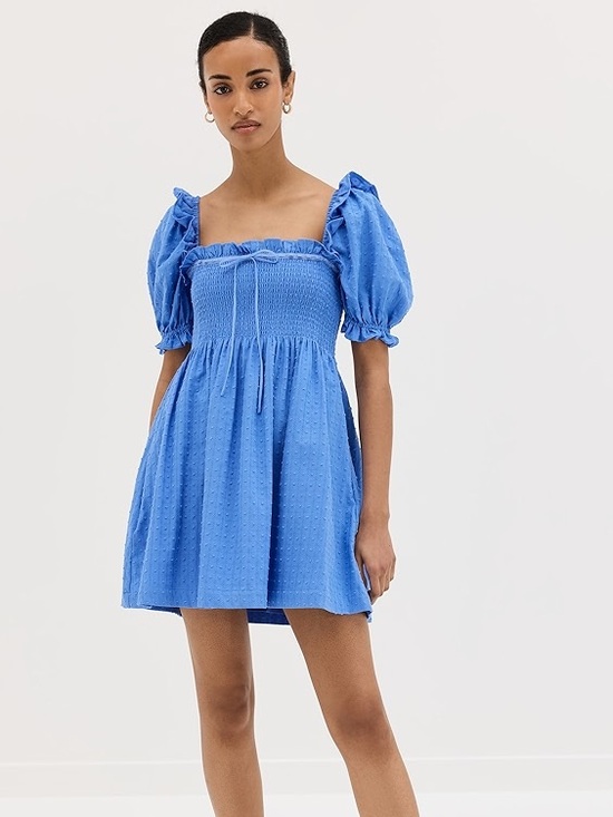 Hill House Dresses & Skirts - Hill House Scarlett Mini Nap Dress - Textured Clip Dot in Hydrangea